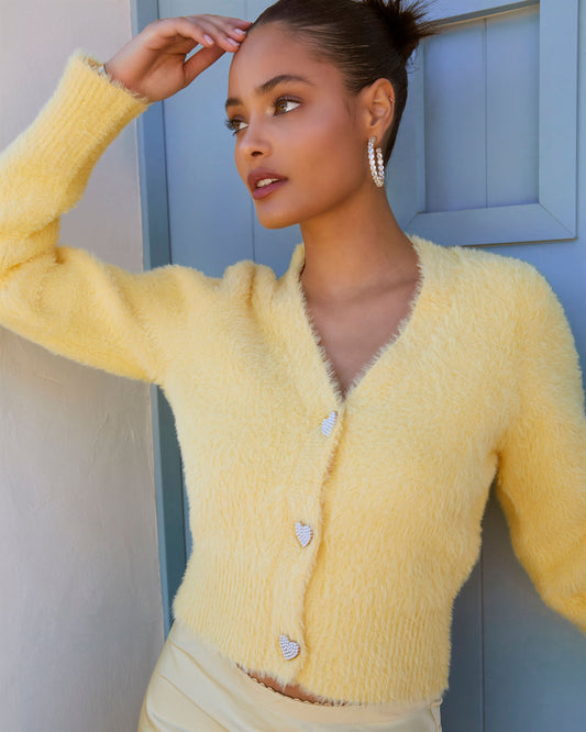 Yellow % Be Still My Heart Fuzzy Knit Button Front Cardigan-1